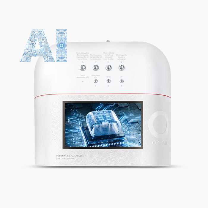 O NAIL AI Smart LED Nail Lamp featuring a digital display and AI technology interface for advanced gel curing