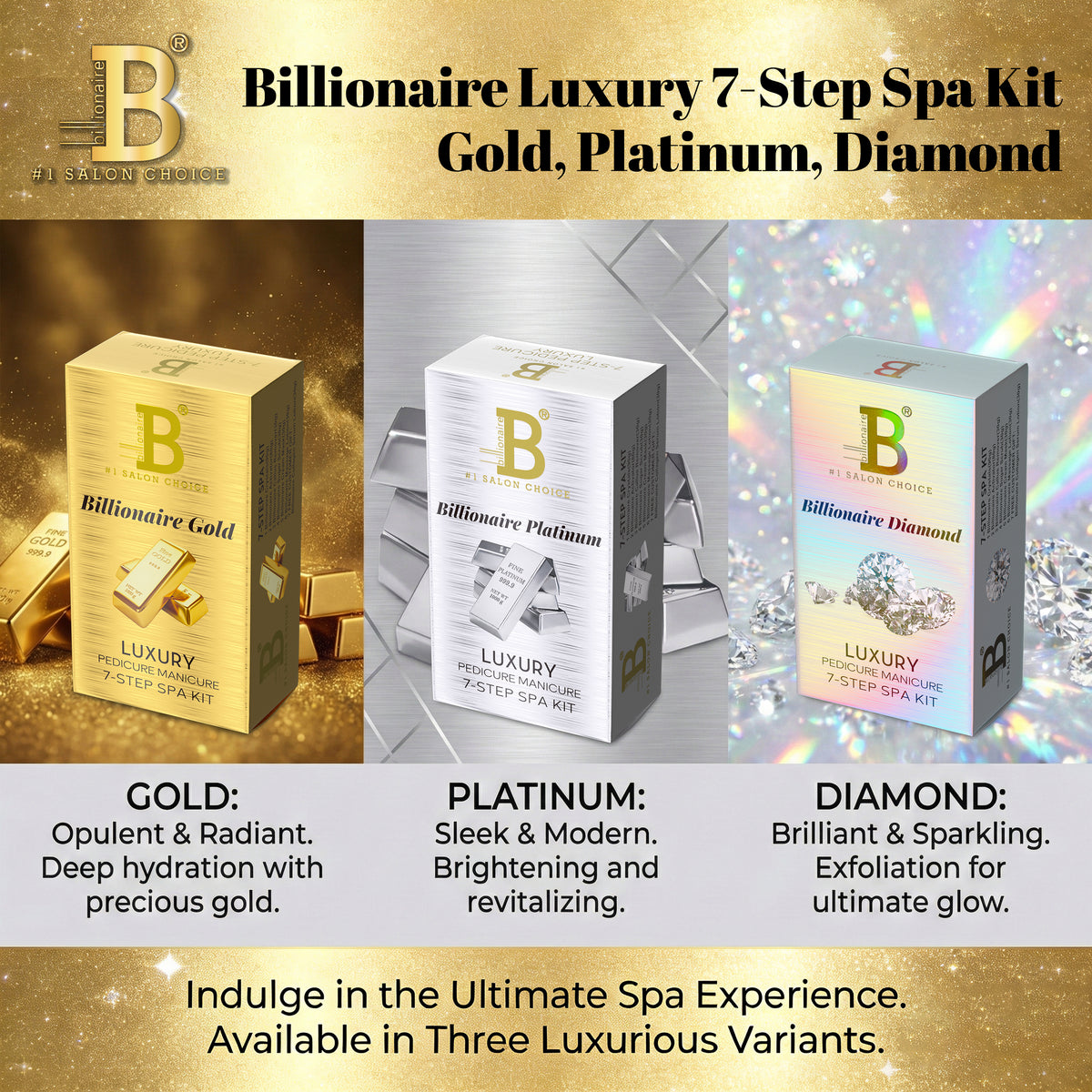 Billionaire Bubble Spa Nail Deluxe 7 Steps Pedicure Manicure Treatment Kit