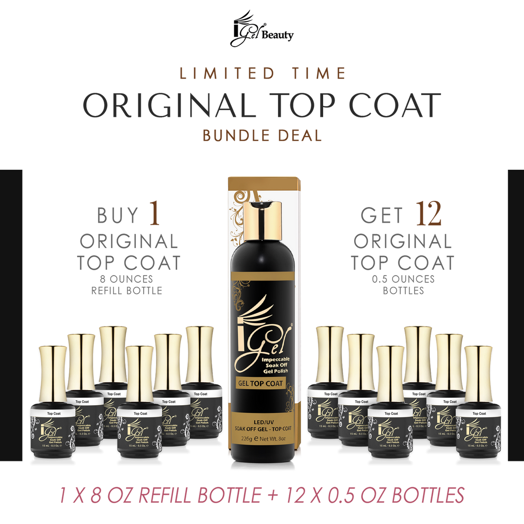 iGel Original Top Coat Bundle - Buy 1 8oz Refill Bottle Get 12 0.5oz Bottles
