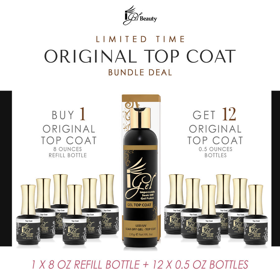 iGel Original Top Coat Bundle - Buy 1 8oz Refill Bottle Get 12 0.5oz Bottles