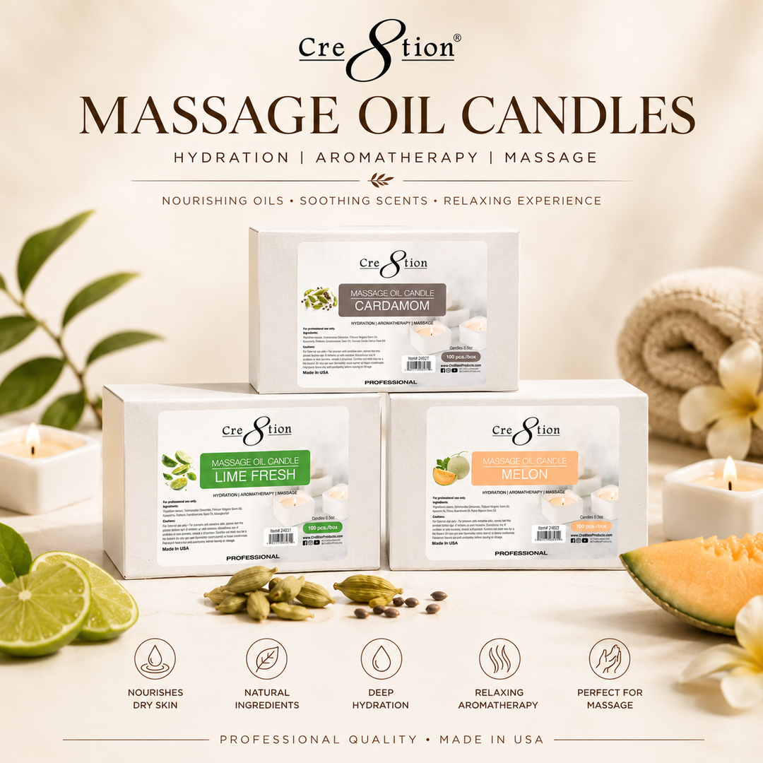 Cre8tion Massage Oil Candles | Melon, Cardamom & Lime Fresh – 100 Count Box
