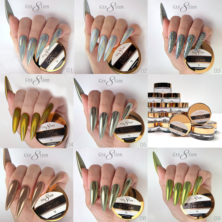 Cre8tion Chrome Nail Art Effect 1g - Full set (72 Colors)