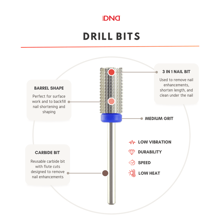 DND 3D M Silver Carbide Drill Bit – Medium Grit Barrel Nail Drill Bit 3/32"