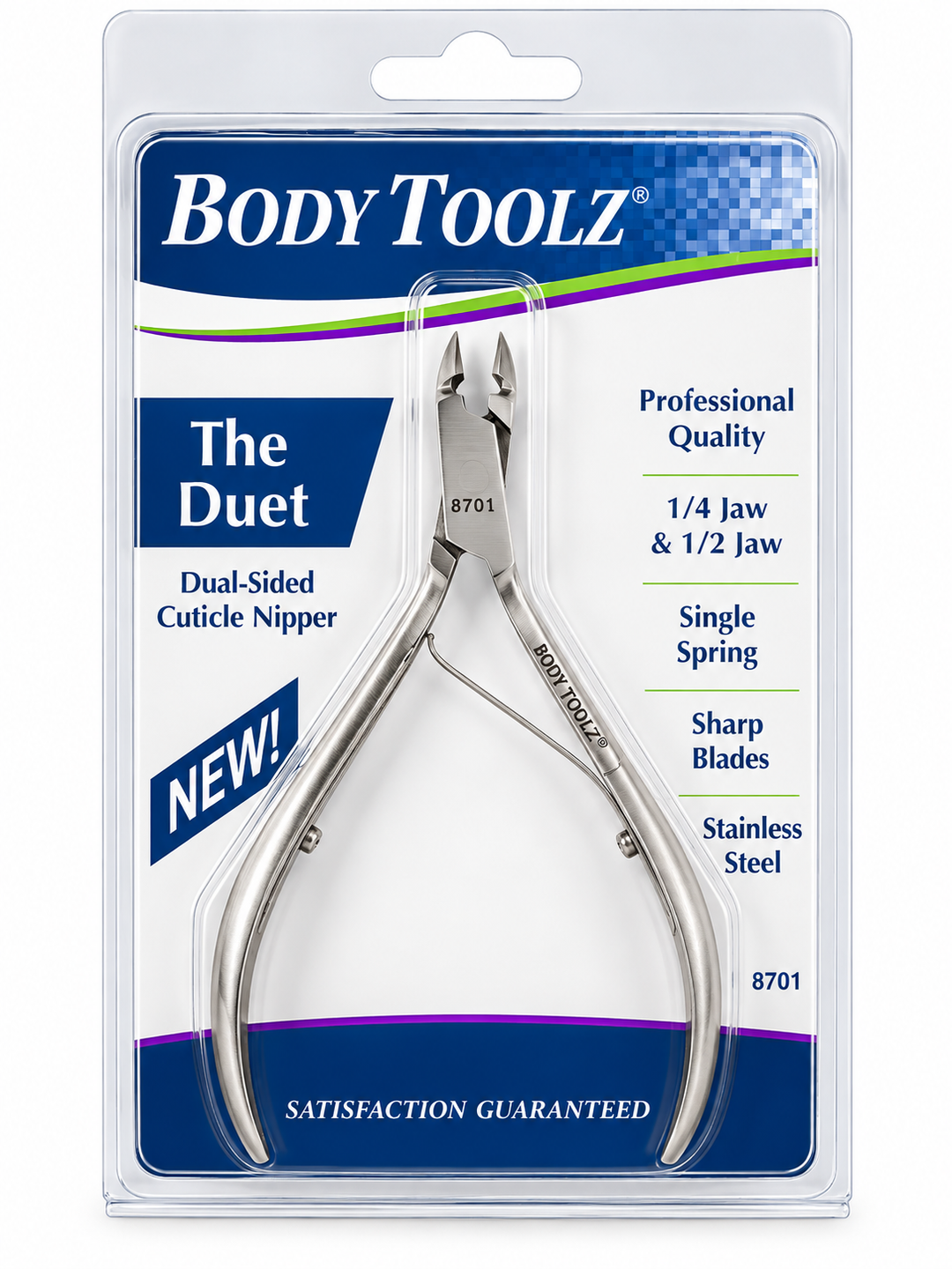 Body Toolz The Duet Dual-Sided Cuticle Single Spring Nipper 1/4 Jaw & 1/2 Jaw #8701