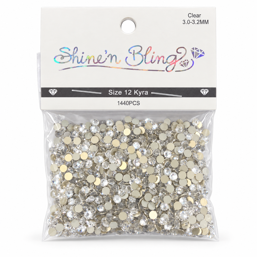 Shine’n Bling Clear Kyra Rhinestones Size 12 – 1,440 Pieces | 3.0-3.2MM