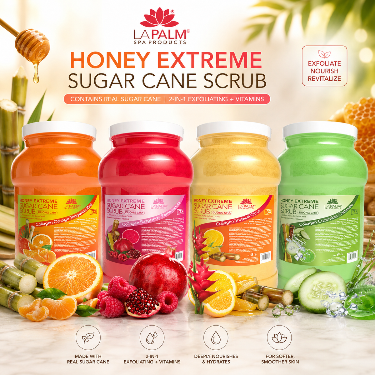 La Palm Honey Extreme Sugar Cane Collagen Scrub | Professional Exfoliating Scrub