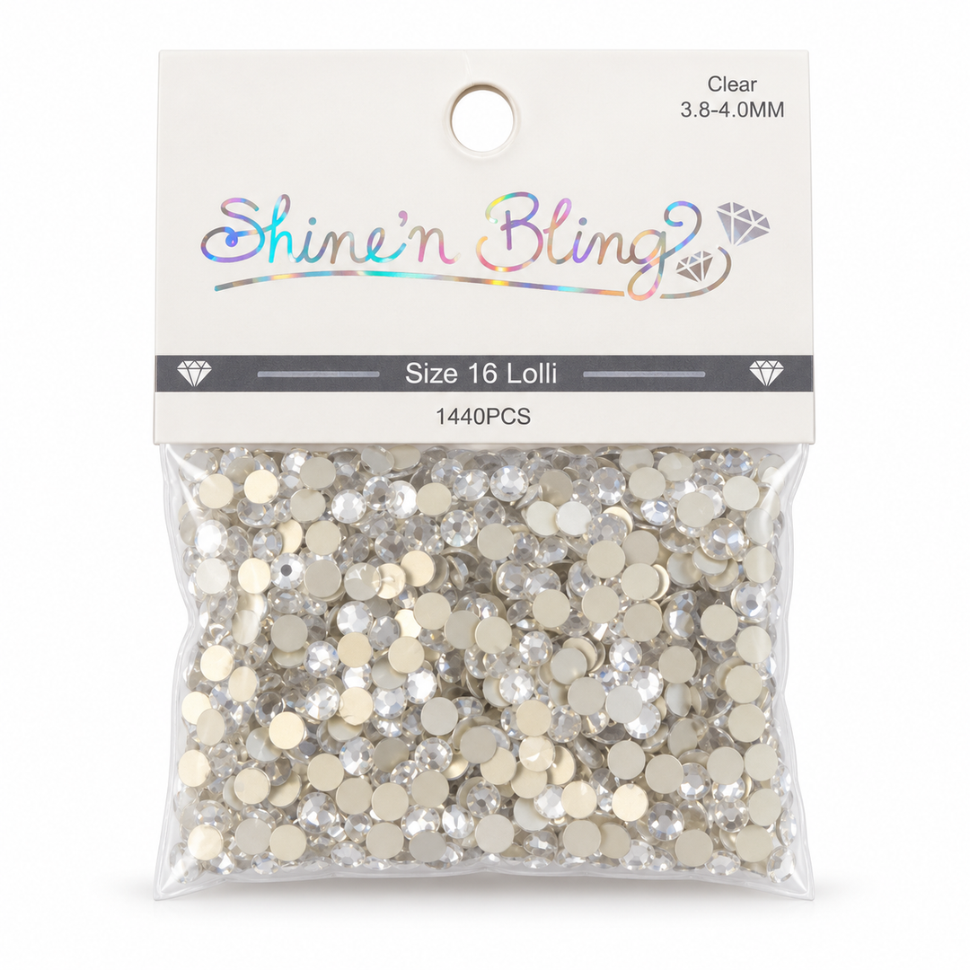 Shine’n Bling Clear Lolli Rhinestones Size 16 – 1,440 Pieces | 3.8-4.0MM
