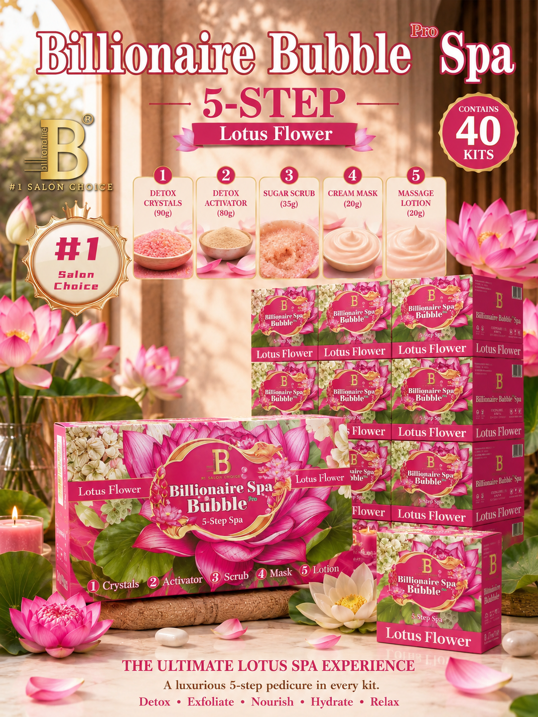 Billionaire Bubble Spa Nail Deluxe 5 Steps Pedicure Manicure Treatment Kit