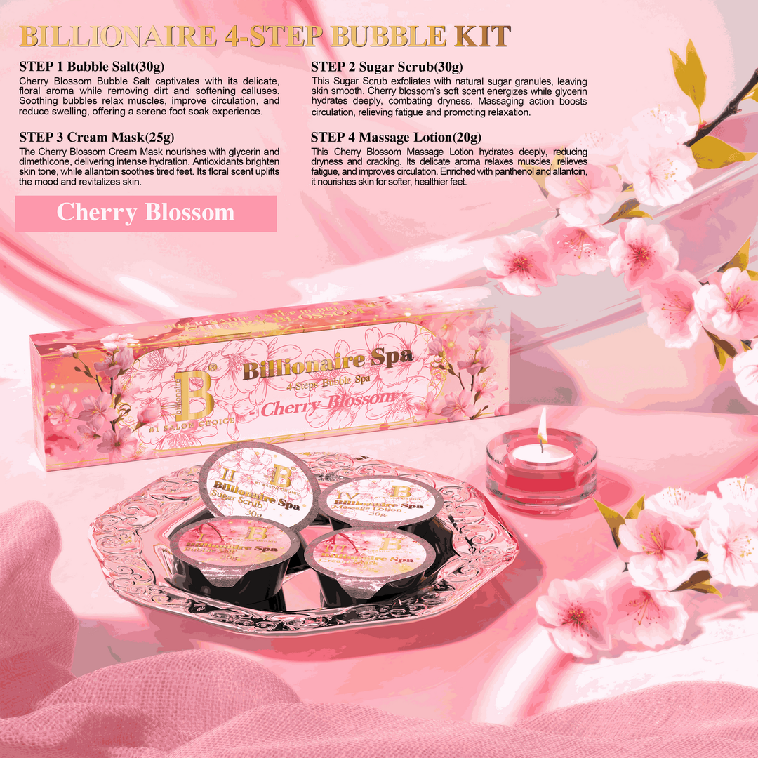 Billionaire Bubble Spa Nail Deluxe Pedicure Kit 4 Steps - Cherry Blossom
