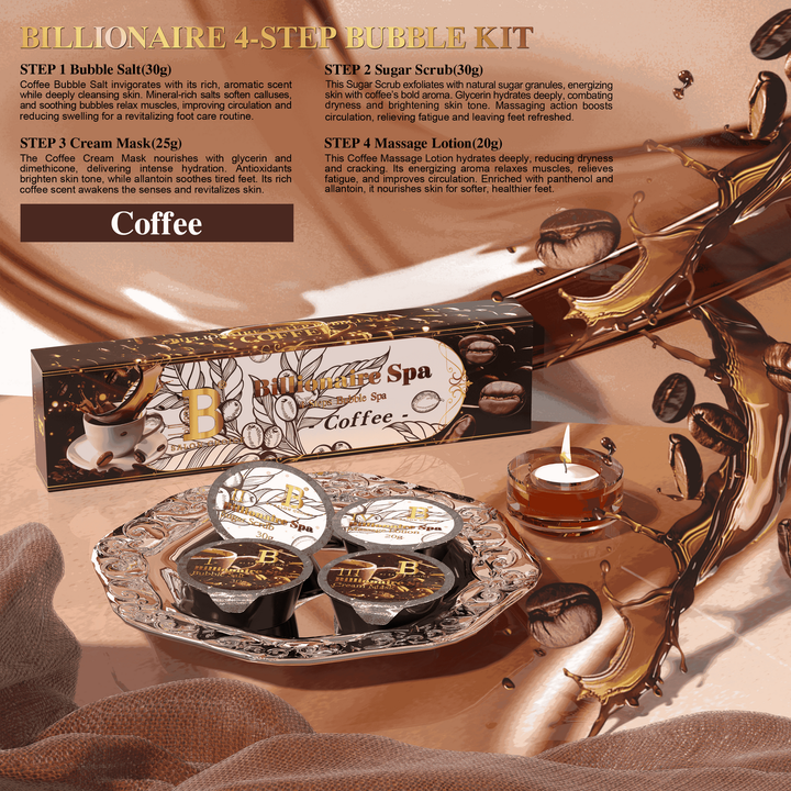 Billionaire Bubble Spa Nail Deluxe Pedicure Kit 4 Steps - Coffee