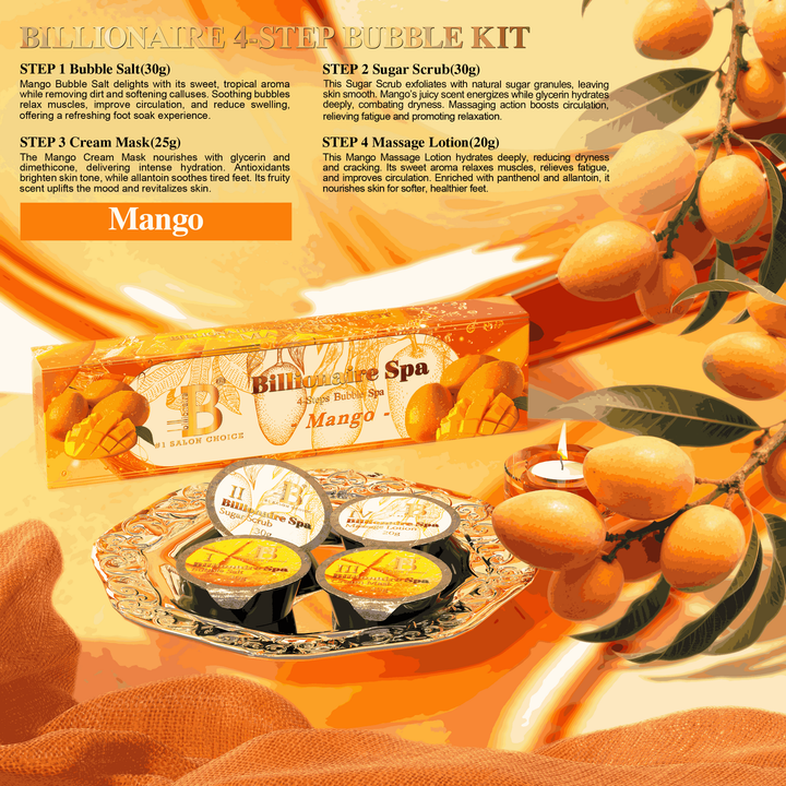 Billionaire Bubble Spa Nail Deluxe Pedicure Kit 4 Steps - Mango