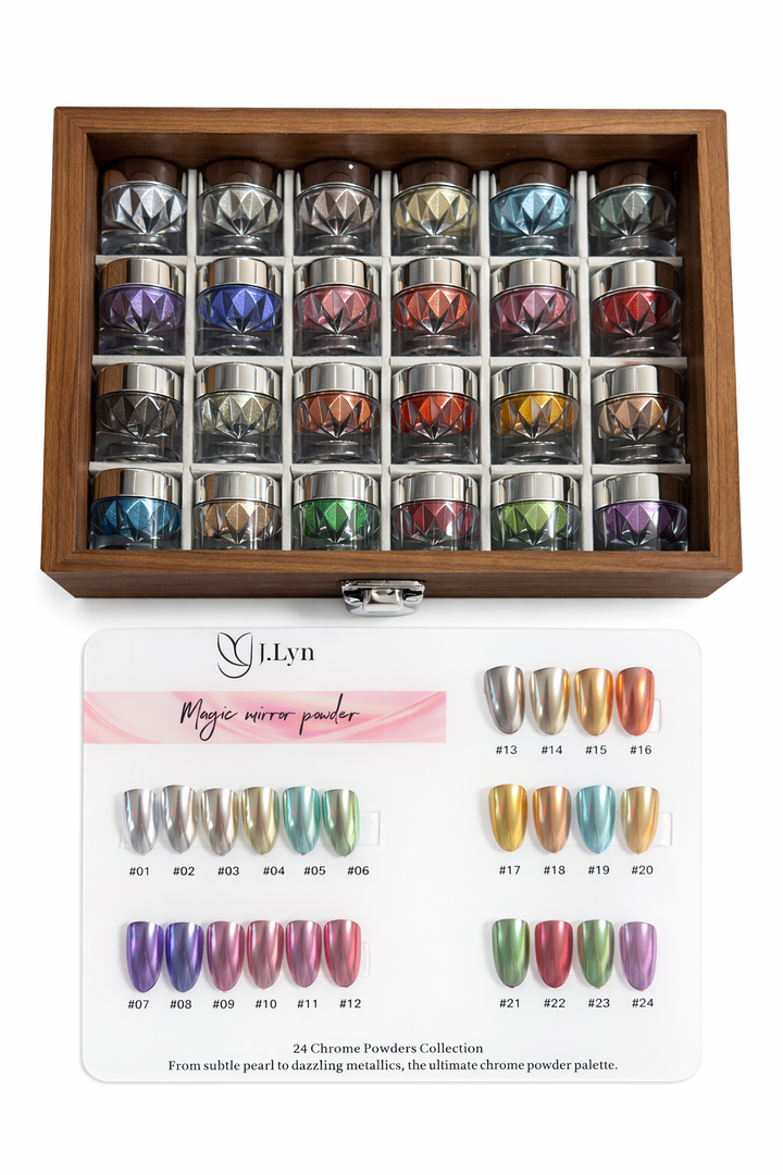 J.Lyn Magic Mirror Chrome Powder Collection – 24 Color Professional Nail Art Set
