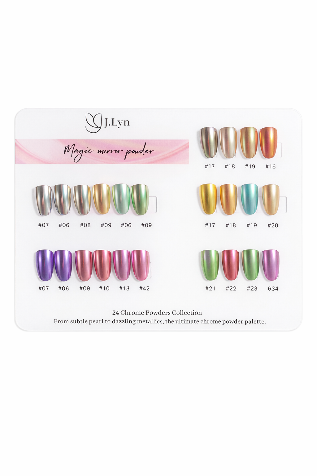 J.Lyn Magic Mirror Chrome Powder Collection – 24 Color Professional Nail Art Set