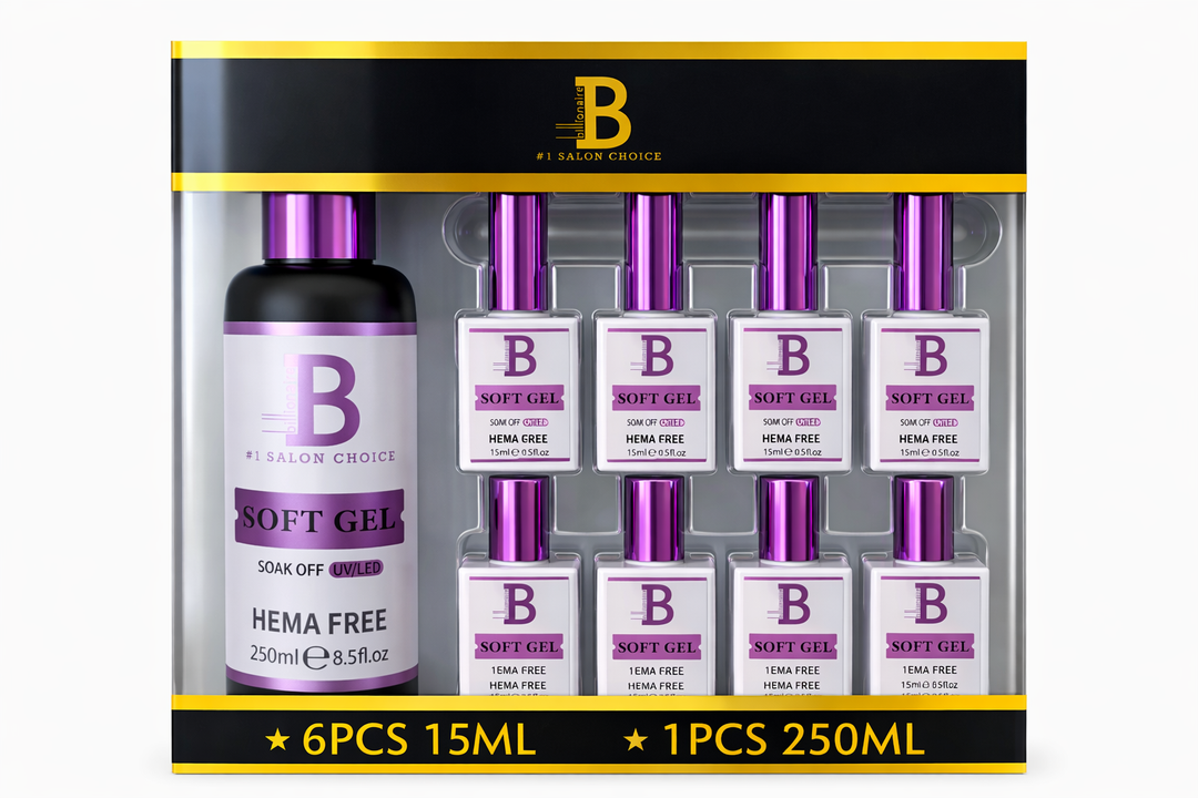 Billionaire Soft Gel Builder HEMA-Free Kit – 6 Filled Bottles + 250ml Refill Bottle