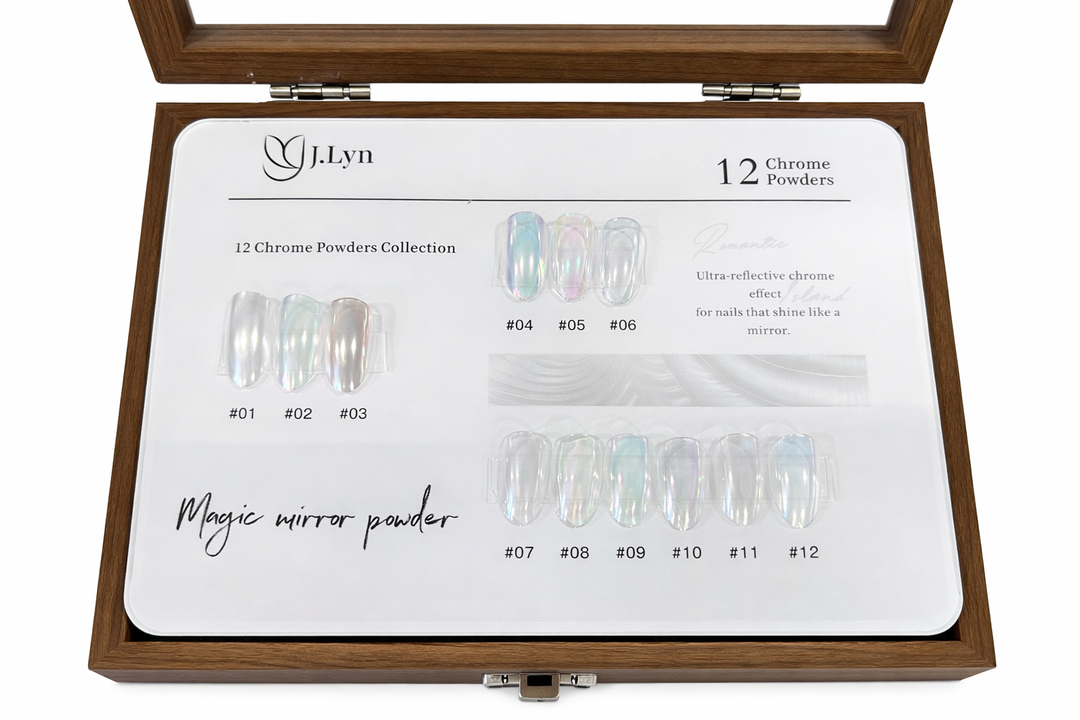 J.Lyn Magic Mirror Chrome Powder Collection – 12 Color Professional Nail Art Set