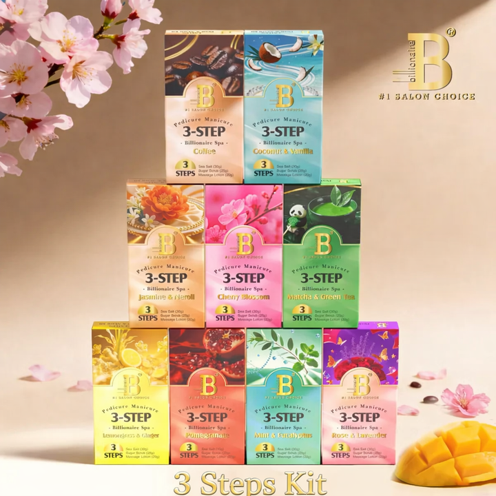 Billionaire Bubble Spa Nail Deluxe 3 Steps Pedicure Manicure Treatment Kit