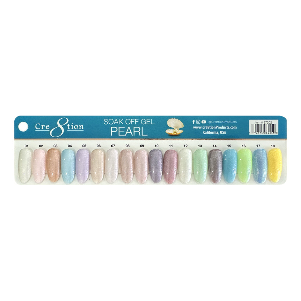 Cre8tion Pearl Gel Collection 0.5oz - Full Set 18 colors w/ 1 Color Chart