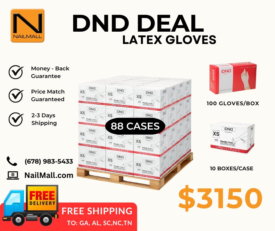 DND Latex Gloves Bulk Pallet – 88 Cases (10 Boxes per Case, 100 Gloves per Box)