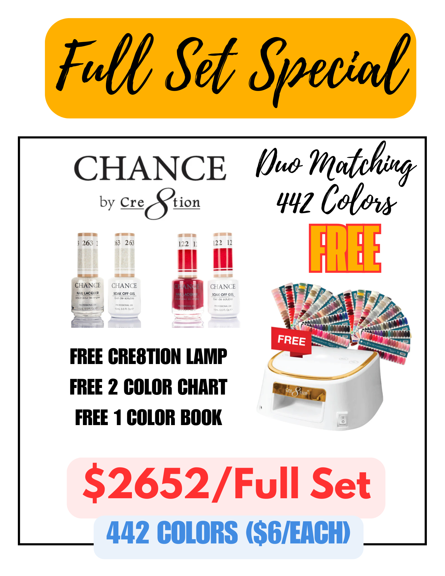 Chance Color Chance Matching Color Gel & Nail Lacquer 0.5oz - Full Set 442 Colors C ...