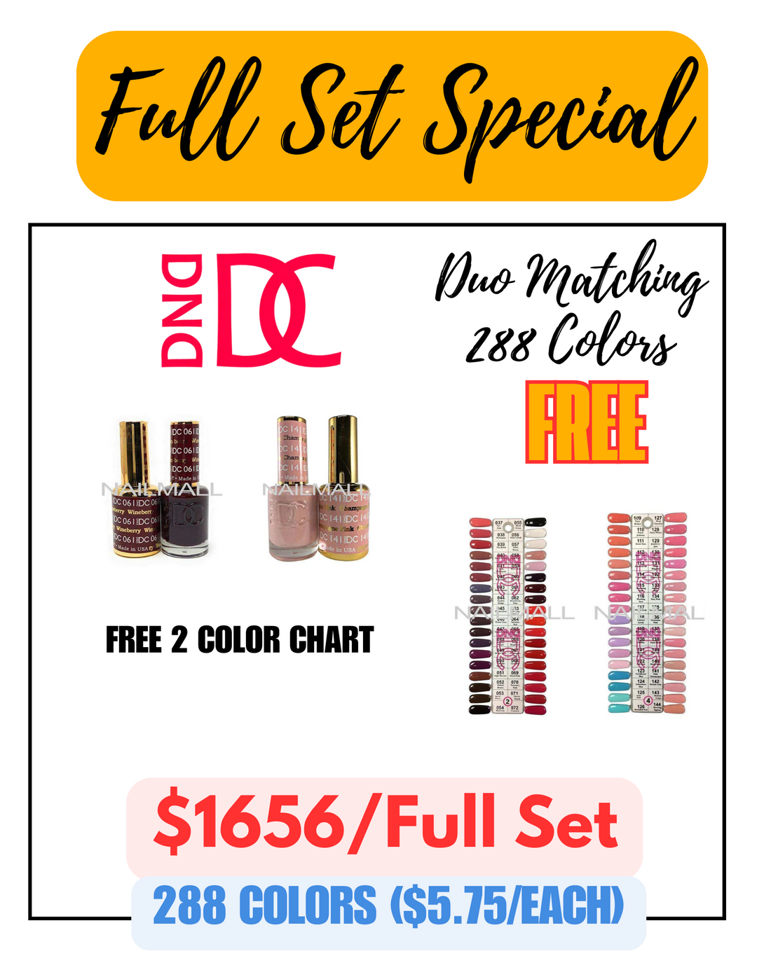 DND DC Duo Matching Color - Full Set 288 Colors Collection w/ 2 Free Color Chart
