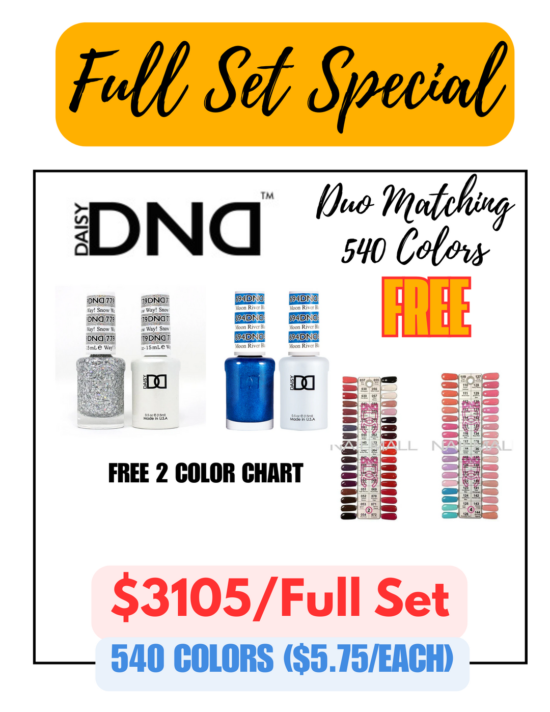 DND Daisy Duo Matching Color - Full Set 540 Colors Collection w/ 2 Free Color Chart