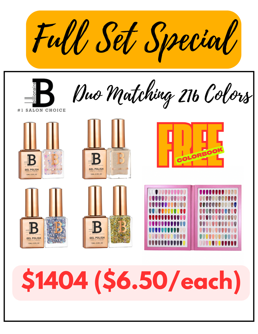 Billionaire Duo Matching Color - Full set 216 Colors w/ 1 Color Book