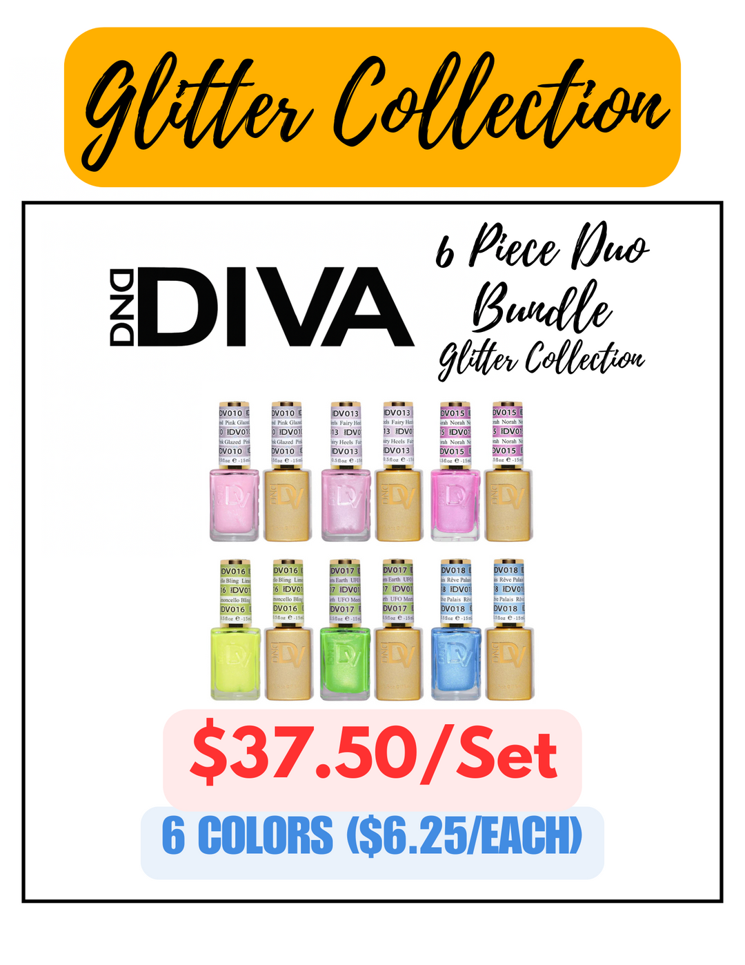 DND Diva Gel & Polish 6pc Bundle - Glitter Collection Special