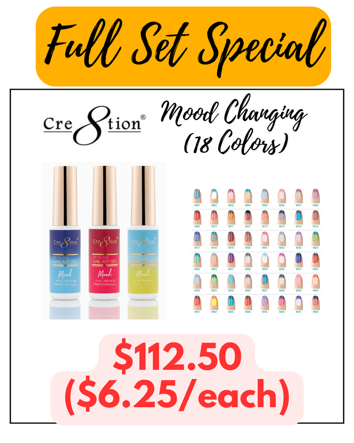 Cre8tion Mood Changing Detailing Gel 0.25oz - Full set (18 Colors)