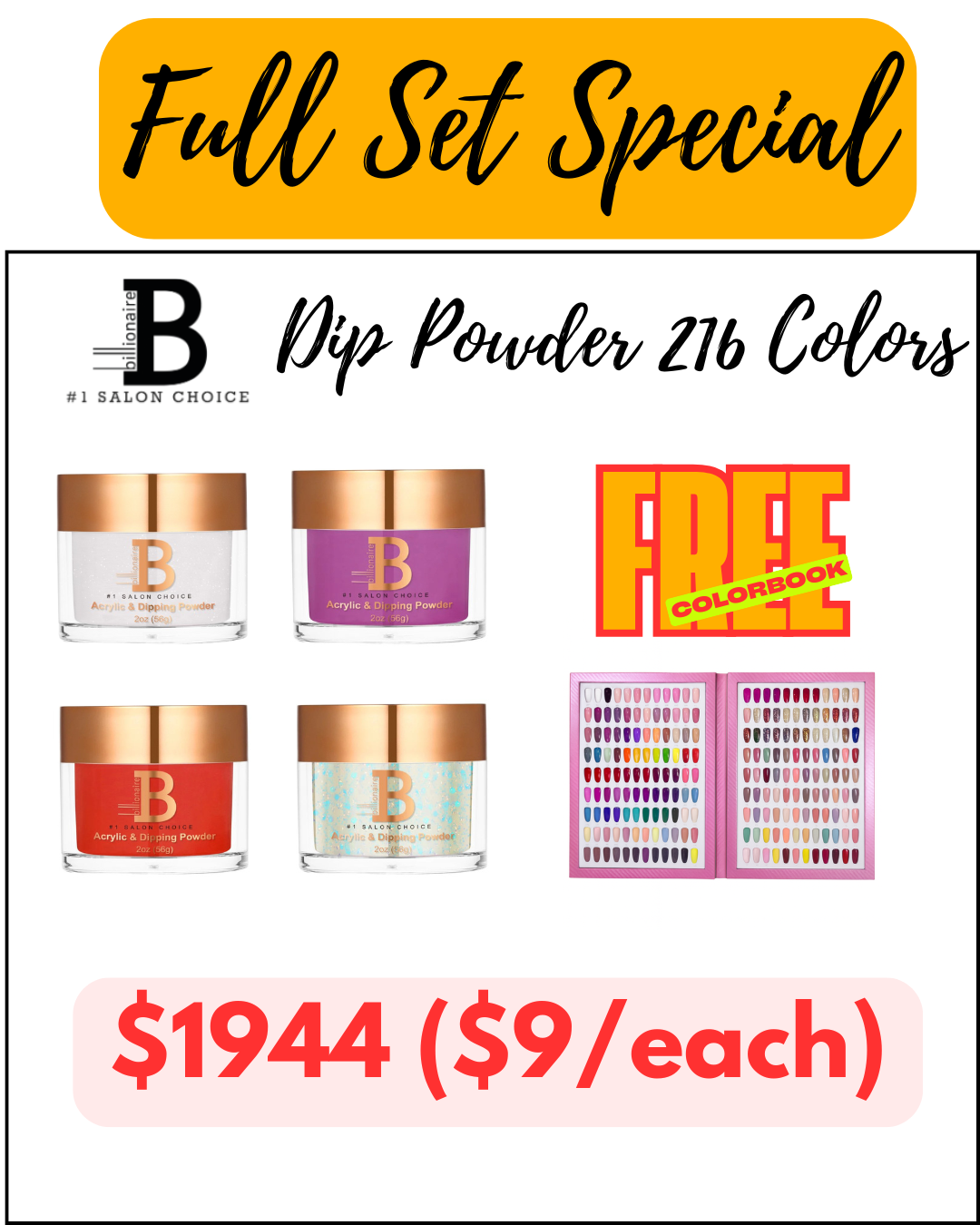 Billionaire Dip Powder - Full set 216 Colors w/ 1 Color Book
