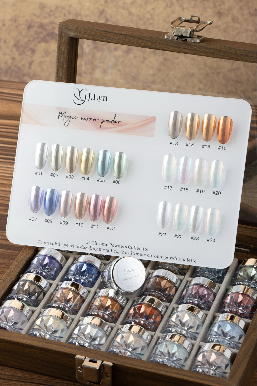 J.Lyn Magic Mirror Chrome Powder Collection – 24 Color Professional Nail Art Set
