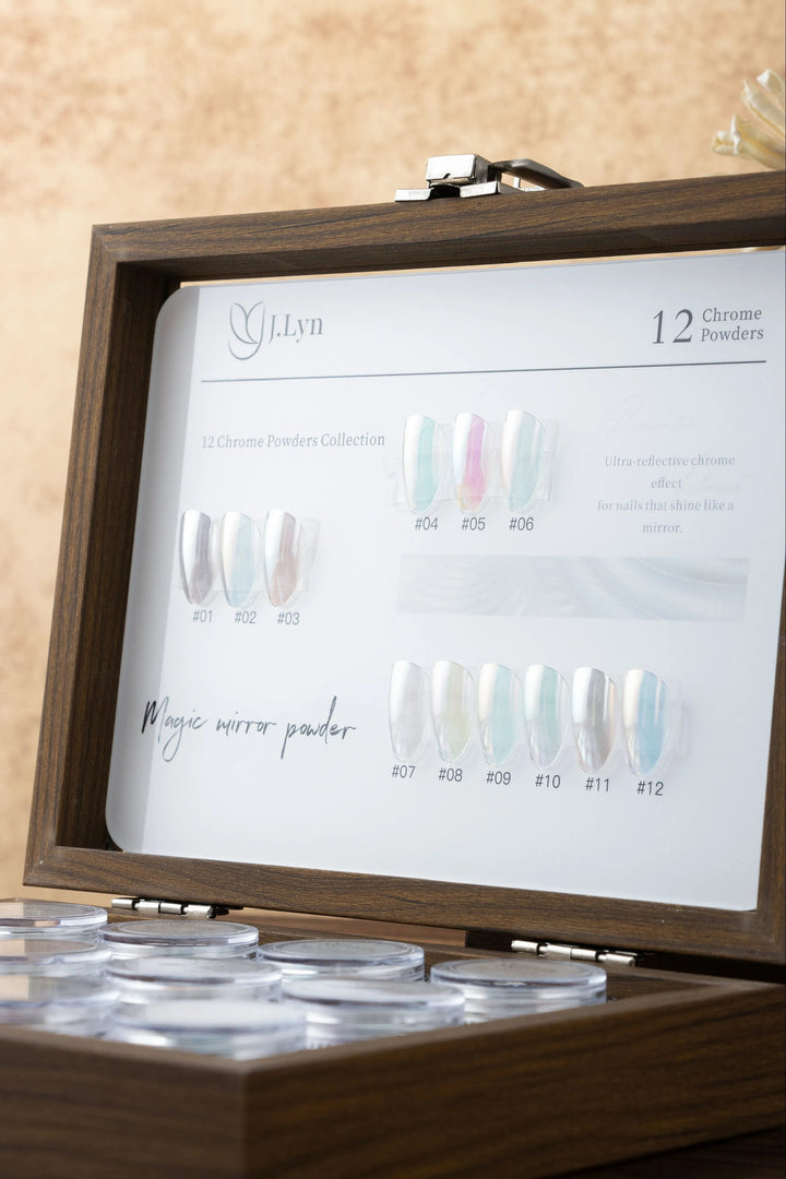 J.Lyn Magic Mirror Chrome Powder Collection – 12 Color Professional Nail Art Set