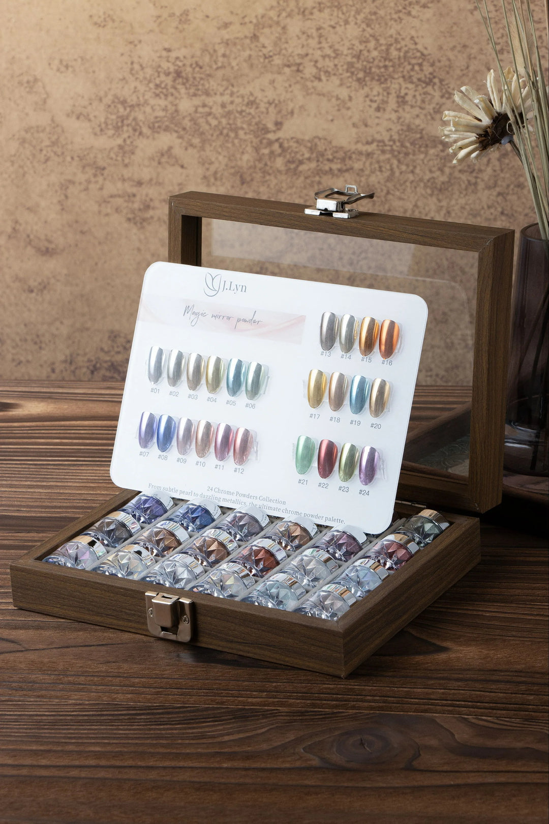 J.Lyn Magic Mirror Chrome Powder Collection – 24 Color Professional Nail Art Set