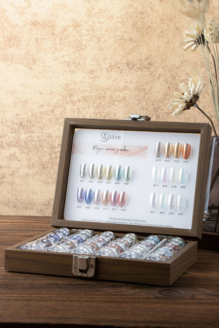 J.Lyn Magic Mirror Chrome Powder Collection – 24 Color Professional Nail Art Set