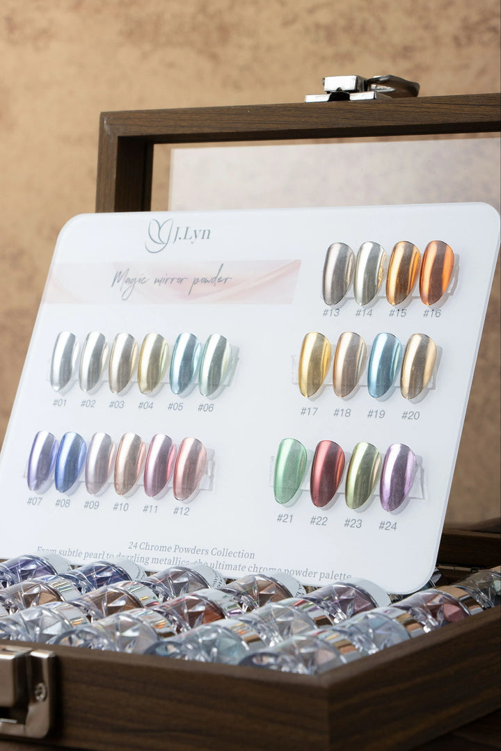 J.Lyn Magic Mirror Chrome Powder Collection – 24 Color Professional Nail Art Set