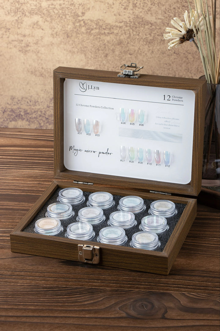 J.Lyn Magic Mirror Chrome Powder Collection – 12 Color Professional Nail Art Set
