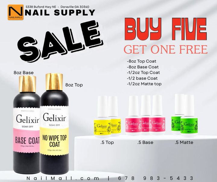 Gelixir Gel Base, Top & Matte Coat Refill Deal – Buy 5 Get 1 Free | 8oz & 0.5oz Options