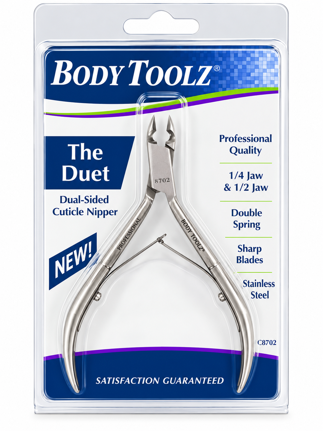 Body Toolz The Duet Dual-Sided Cuticle Double Spring Nipper 1/4 Jaw & 1/2 Jaw #8702