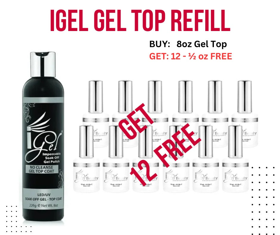 iGel Beauty No-Cleanse Top Coat Refill – 8oz with 12 Free Minis Bottles