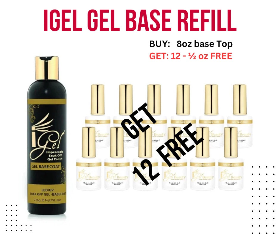 iGel Soak-Off Base Coat Refill – 8oz with 12 Free Minis Bottles