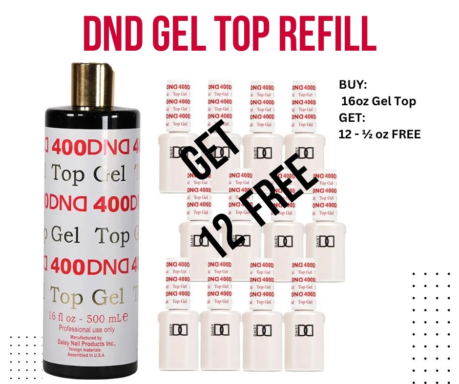 DND Gel Top Refill 16oz with Free 12-Pack Bottles