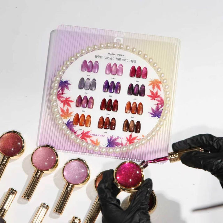 Hang Mist Violet Fall Cat Eye collection display and shades 259-270