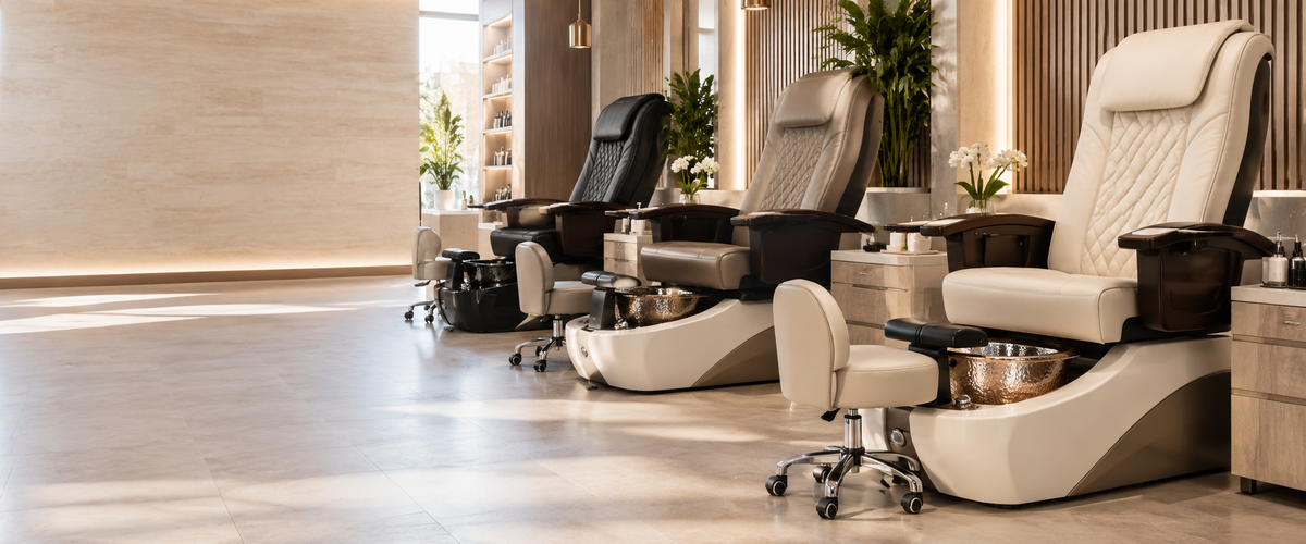 Elegant salon interior with luxury pedicure chairs and professional furnishings