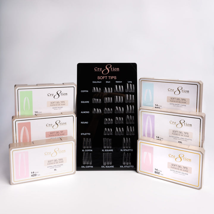 Cre8tion Soft Gel Tips - Full Set Collection 24 Styles w/ 1 Display Shape Chart
