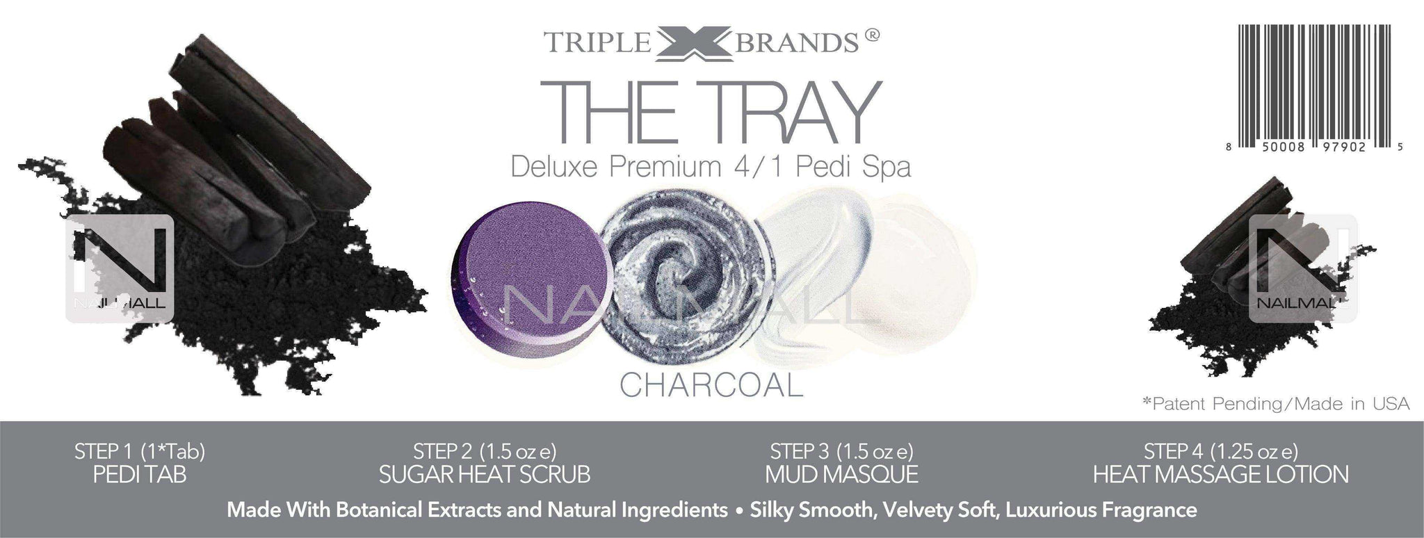 Triple X Brands 4/1 Pedi Spa Tray - Charcoal 54pc